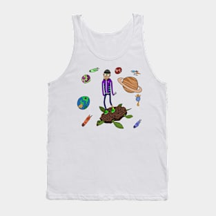 Outer space explorer on space turtle Tank Top